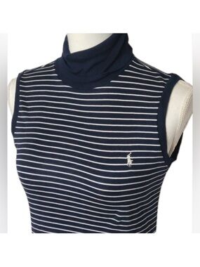 Ralph Lauren Sport Golf Striped Sleeveless Turtleneck Top Navy White Size Small